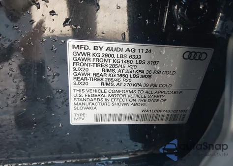 2025 Audi Q7 Premium Plus 45 Tfsi Quattro Tiptronic из США, поврежденный, VIN WA1LCBF74SD021802